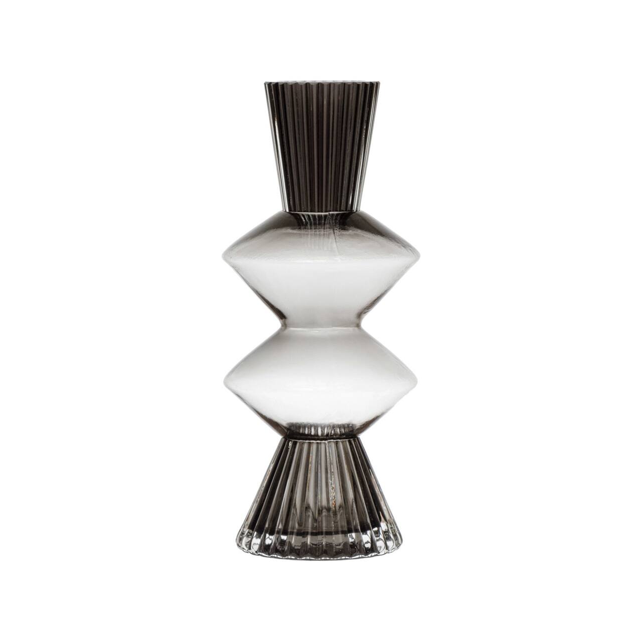 Hello Honey® 10" Clear & Gray Fluted Glass Vase